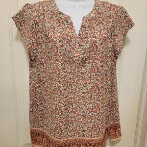 Liz Claiborne Bohemian Floral Short Sleeve Blouse Size Large